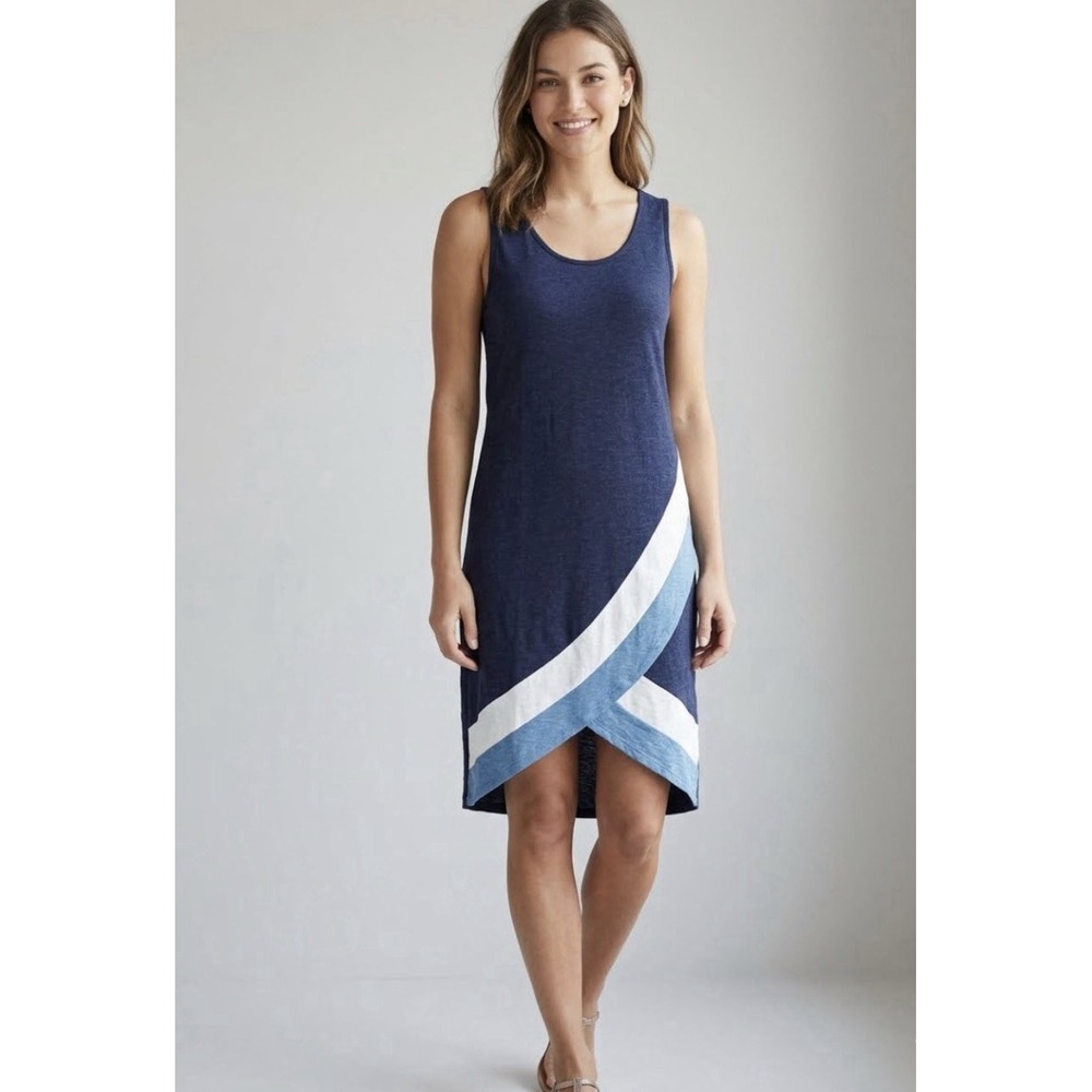 NWT Design History Womens S Sleeveless Long Knit Tank Dress BlueWhite Colorblock
